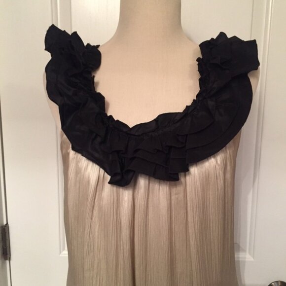 VERA WANG DRESS SHIFT CREAM BLACK ACCENT SLEEVELESS Size 12 46 - Picture 2 of 8